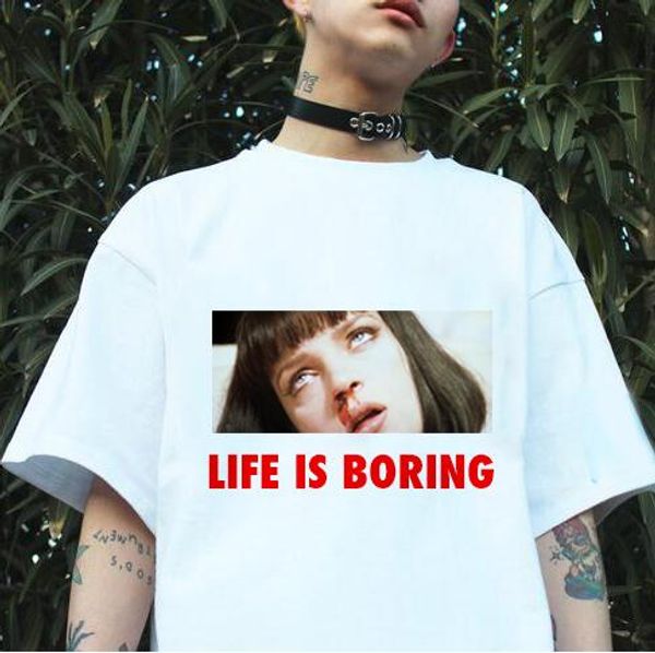 

wholesale-new arrive novelty harajuku style 2016 summer life is boring letters printed short sleeve t-shirt women men clothing tees, White