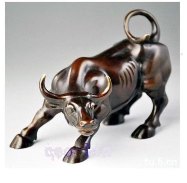 Wall Street Bull Statue - 5.5  Bronze Ox Sculpture for Home or Office Decor