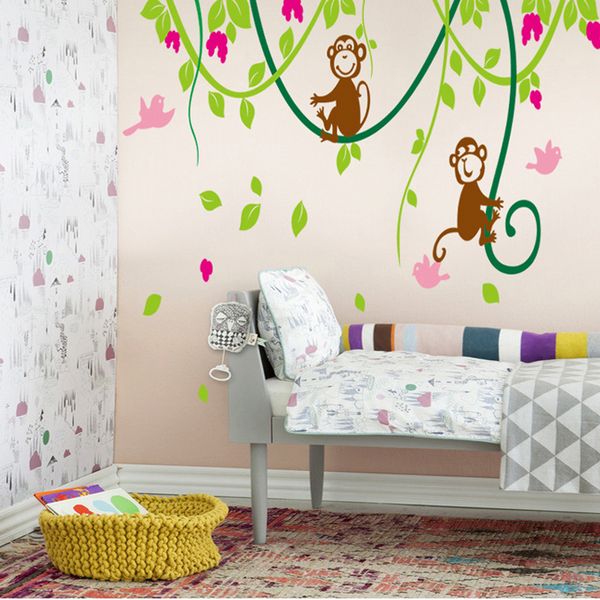 

carton wall sticker decor wallpaper the monkey climbing the tree funny stickers for children's room ing