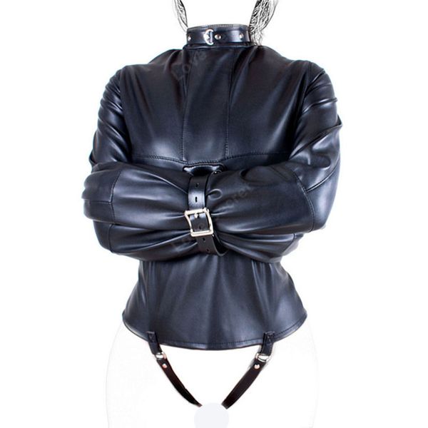 TSY Mulheres Straitjacket Faux Couro Strict Bondage Jacket Fetish Traje de Treinamento Sexual Adulto Brinquedo Do Sexo SM Harness Corpo Fetiche Traje