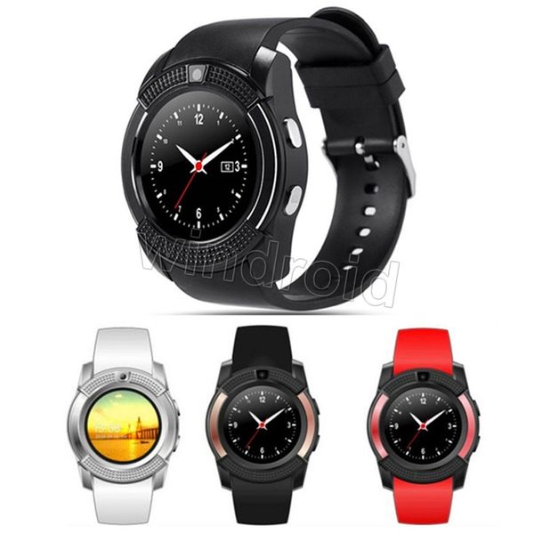 Chegada nova 8 cores V8 inteligente Watch Phone Bluetooth 3.0 IPS Círculo Full HD de exibição MTK6261D Smartwatch VS GT08 DZ09 com pacote de varejo