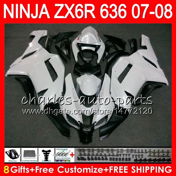 

8gift 23color bodywork for kawa aki ninja zx636 zx6r 07 08 600cc 26hm10 zx 636 zx 6r 07 08 pearl white zx 636 zx 6r 2007 2008 fairing kit
