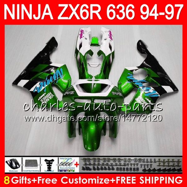 

8gift 23color for kawa aki ninja zx6r 94 95 96 97 600cc zx 6r green white 33no76 zx636 zx 636 zx 6r zx600 1994 1995 1996 1997 fairing kit
