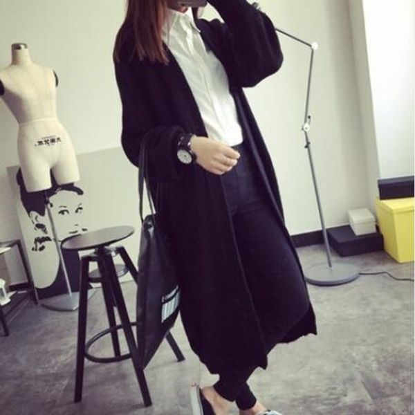 

long sweater cardigan long section autumn and winter jacket ladies korean students loose wild clothes spring sweater, Tan;black