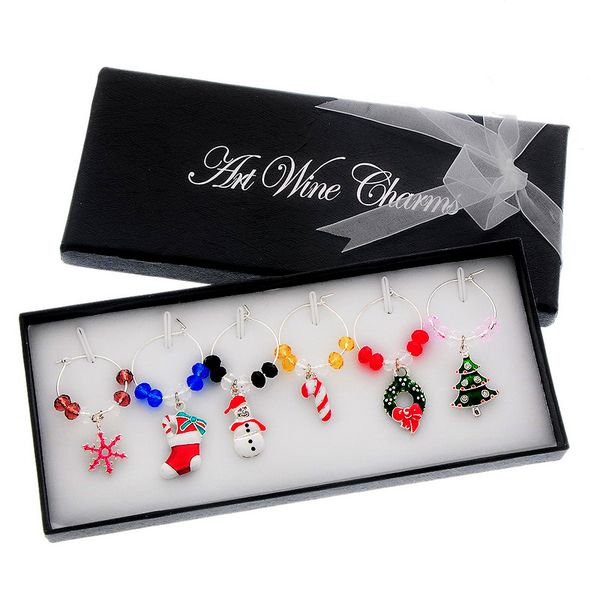 

wholesale- 2016 handmade christmas wine glass charms mixed christmas table decoration goblet decor champagne favor cup accessories supplies, Bronze;silver