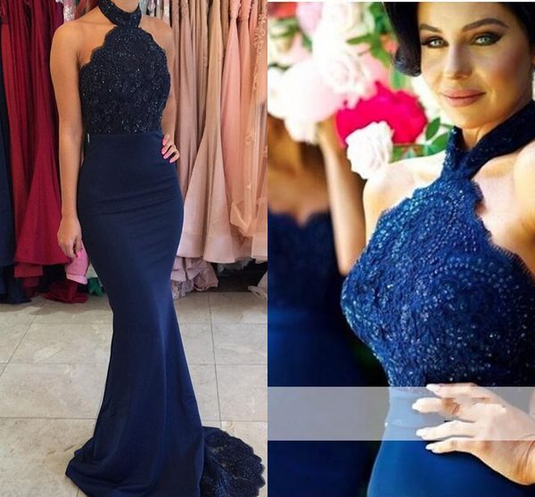 

navy mermaid evening dresses 2017 halter backless off the shoulder dress evening wear prom dresses with crystal, Black;red