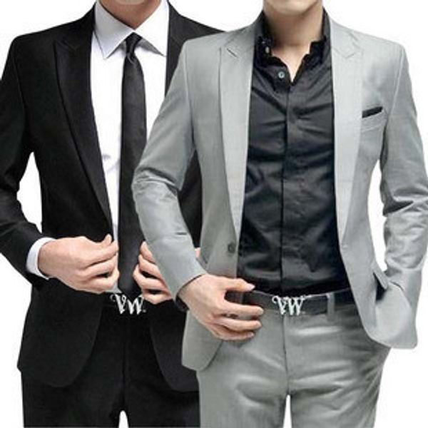 homens terno (jaqueta + calça + gravata) roupa formal festa de casamento noivo Prom cantor cinzento preto branco vermelho cor macho outfit