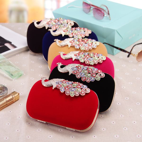 

new fashion festive wedding peacock hand bag ladies chain dinner bag diamonds oblique satchel bag