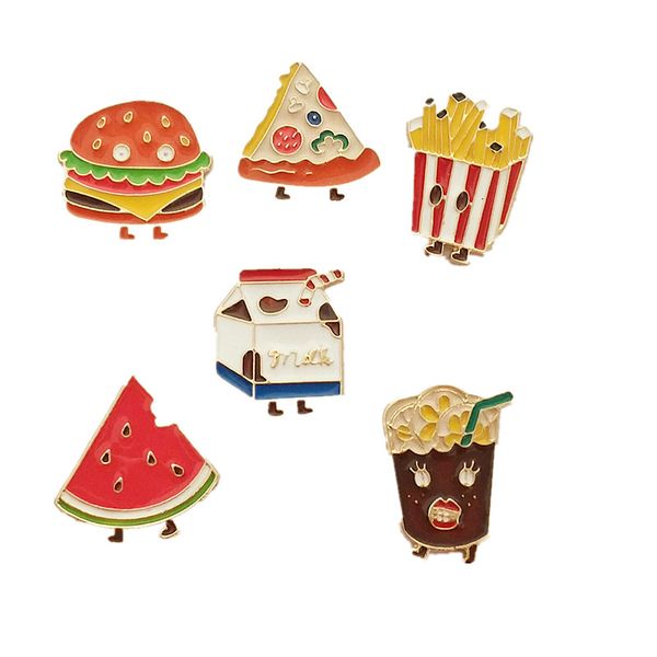 

wholesale- 6pcs/ lot new style enamel metal hamburger pizza french fries milk watermelon corsage button pin, Gray