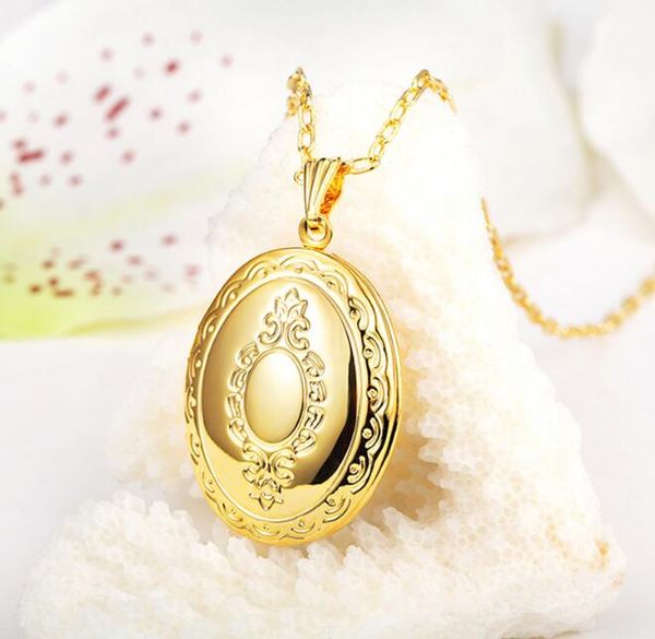 

2017 floating locket pendant vintage oval p necklace 18k gold platinum plated fashion jewelry gift for women men, Silver