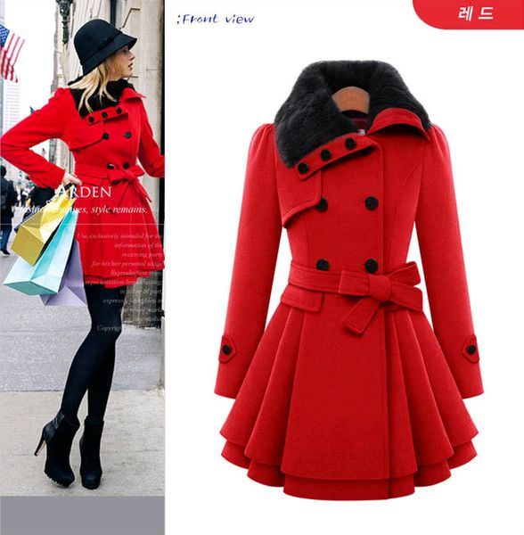 

blends fashion casual winter warm fur trench coats for women outerwear female double breasted thick coat femme, Black