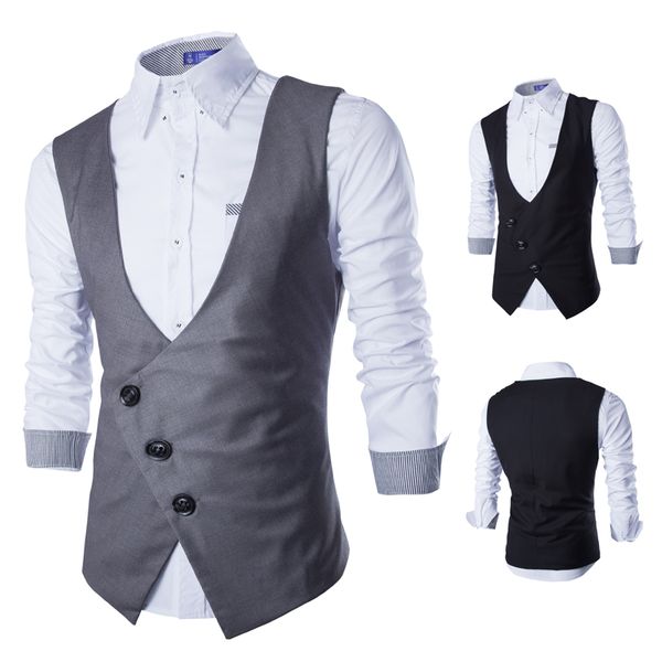

wholesale- 2016 new arrival dress vests for men work sleeveless blazer jaqueta colete masculine gilet homme mens formal vest waistcoat j565, Black;white