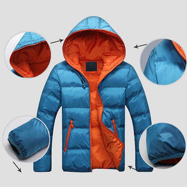 

wholesale- men winter warm down jacket casual long sleeve padded hooded zipper coat, Black