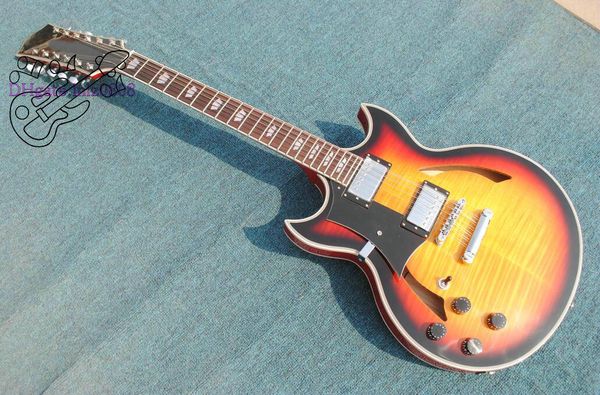 Neue Custom Shop 12 Saiten Honey Burst Flame Linkshänder E-Gitarre Kostenloser Versand