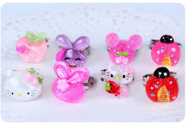 

wholesale- 10pcs/lot jelly pink kids cartoon finger rings,kitty heart smile fruits birthday party take-home favors princess birthday decor