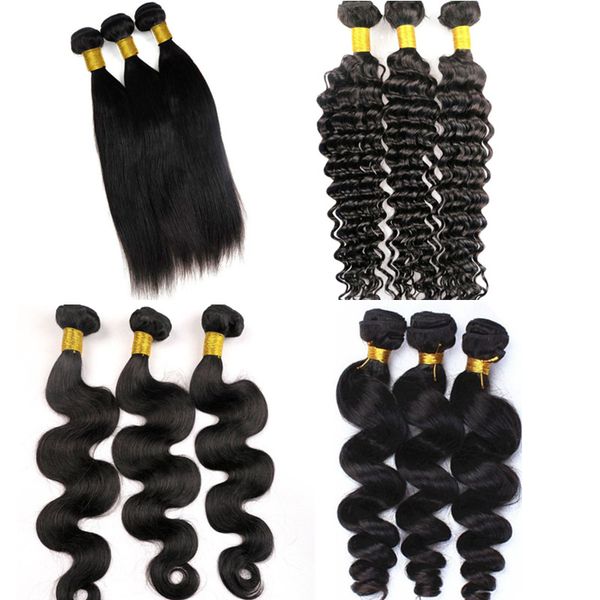 

virgin human hair bundles brazilian hair wefts 100% unprocessed 8-34inch peruvian indian malaysian mongolian human hair weaves extensions, Black