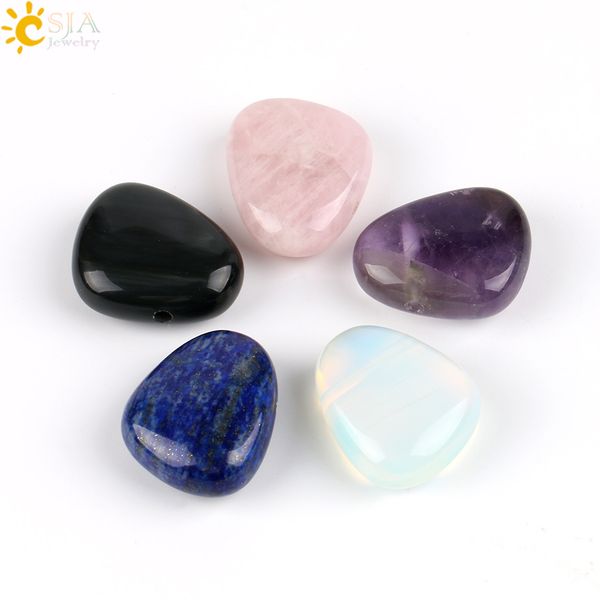 

csja fashion health natural stone smooth pendant for necklaces raw obsidian gemstone mixed colors charm pendants necklace diy making e560, Bronze;silver