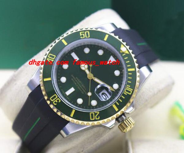 

2017 luxury rubber bracelet 116610 white gold green ceramic bezel/dial 40mm automatic movement men watches new arrival, Slivery;brown