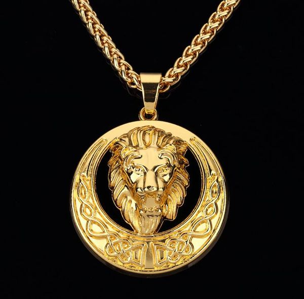 

fashion 18k gold plate lion head pendant necklaces gold color hiphop crystal men's pendant necklaces 2017 july style, Silver