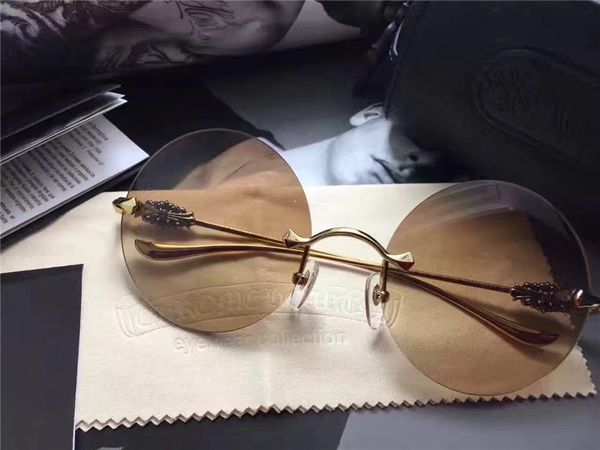 

женщины ovaryeasy круглые солнцезащитные очки без оправы золото коричневый градиент объектива солнцезащитные очки без оправы солнцезащитные, White;black