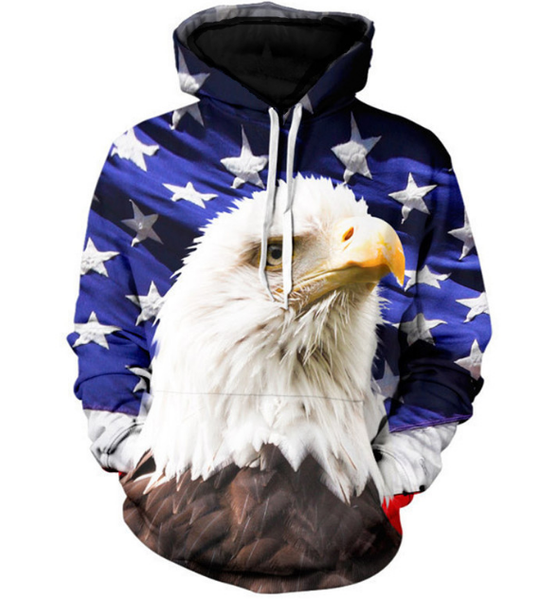 

fashion women/men bald eagle american flag funny 3d printed casual hoodies sweatshirt plus size 64, Black