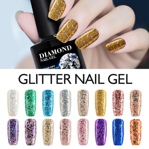

wholesale-modelones 10ml 3d diamond glitter nail varnish long lasting gel polish uv led nail gel polish soak-off glod color nail lacquers, Red;pink