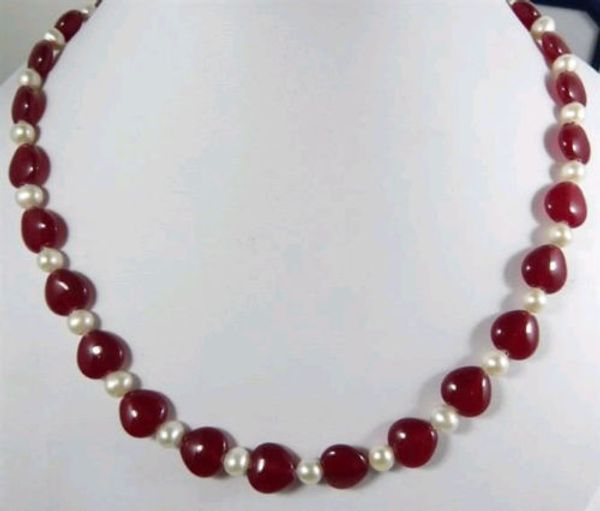 

elegant 7-8mm natural white cultured pearl&heart red ruby necklace, Silver