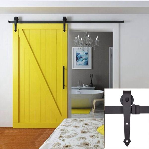 Acheter 16ft Black Bending Design Coulissante Rouleau Grange Simple Porte En Bois Matériel De Garde Robe Piste Kit Ensemble Pour à Lextérieur Ou à