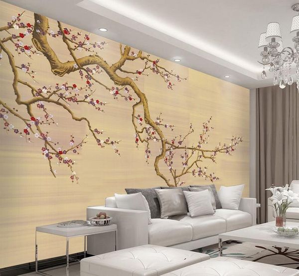 

wallpaper modern 3d new chinese plum tv background wall wallpaper 3d flower