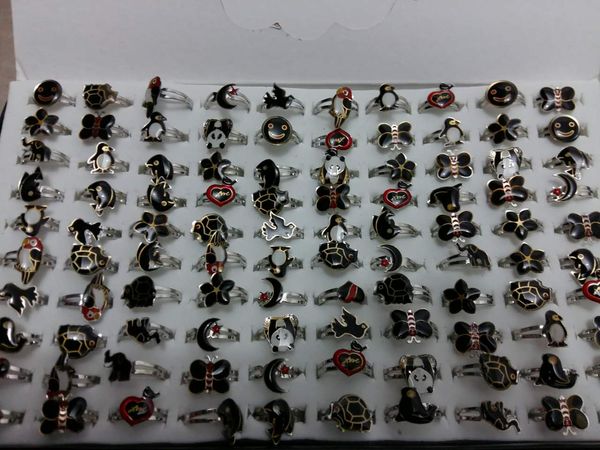 

new fashion cartoon animal mood rings open mouth adjustable change color ring mixed design, Silver