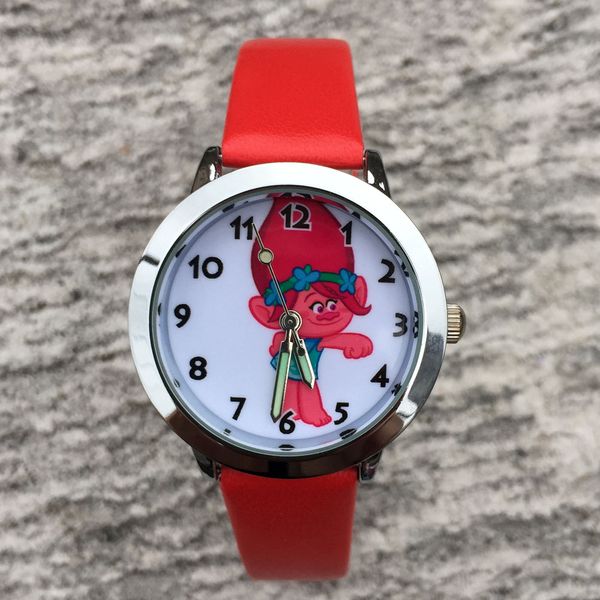 

watches wristwatches cartoon trolls style dial children students girl's boy's leather quartz wrist watch 06, Silver