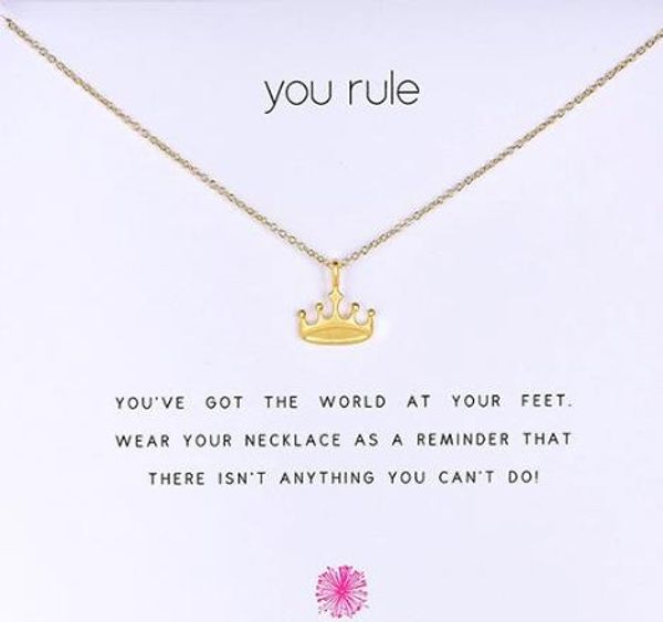 

with card cute necklace with crown pendant(you rule), silver and gold color, and