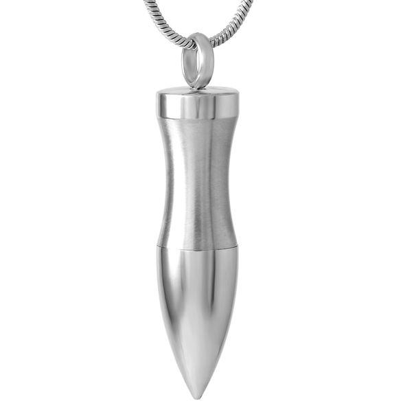 

ijd9515 bullet high polish stainless steel cremation pendant necklace pet funeral ashes keepsake urn necklace, Silver