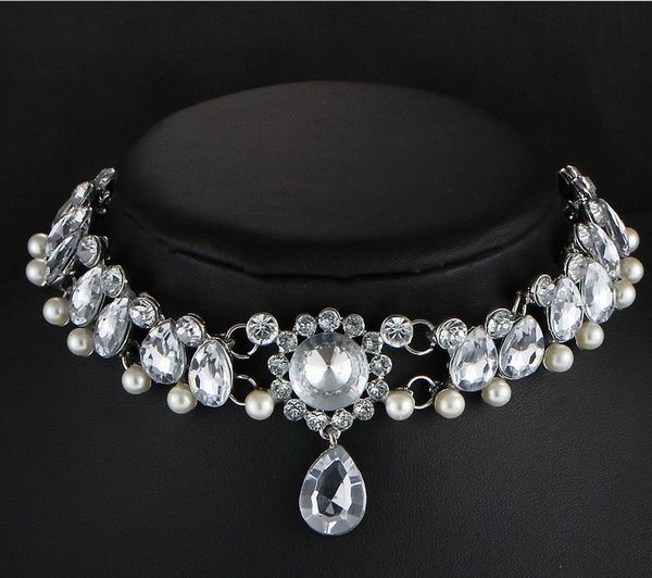 

fashion women chokers necklaces gifts shining crystal hearts shape choker necklace bib collar wedding jewelry hz, Golden;silver