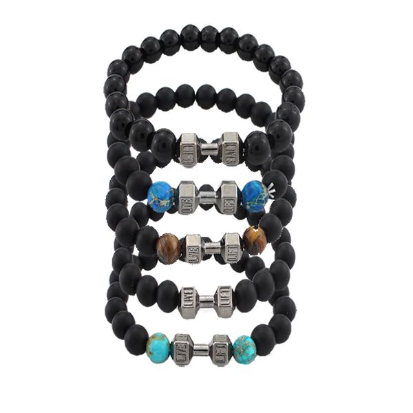 

8mm Natural Onyx Gemstone Bracelet Bead Fitness Barbell Dumbbell Beaded Unisex Balancing Gym Yoga Stretch Bracelet 12 Styles B338S