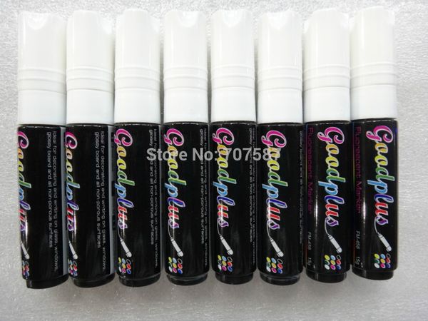 

wholesale-10mm highlighter fluorescent liquid chalk marker pen for led writing board white color 8pcs, Black;red