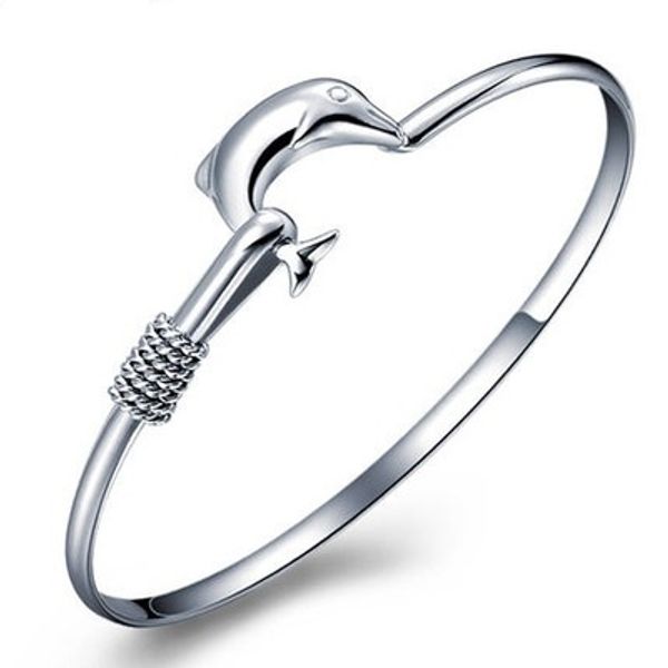 

20pcs/lot gift factory price 925 silver charm bangle fine noble mesh dolphin bracelet fashion jewelry, Black