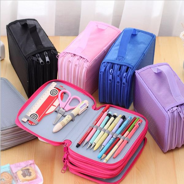 

wholesale-72 holders 4 layers/52 holders 3 layers portable canvas school pens pencil cases high-capacity pencil bags school supplies 0079