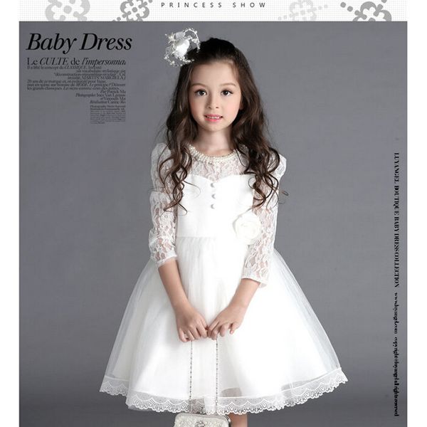 

new flower girl dresses with bow sleeve wedding party communion princess pageant dress for little girls kids/children dress, White;blue