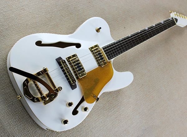 

Factory whole ale white body mall rocker electric guitar with 2 f hole 2 pickup gold hardware offer cu tomized