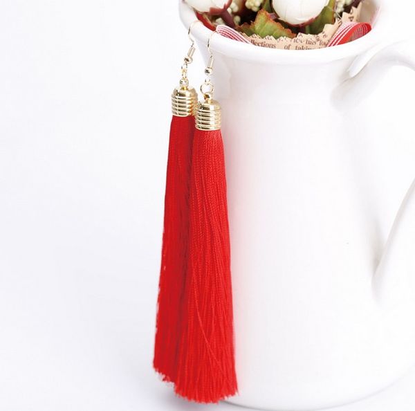 

women gold plated earrings boho style fiber tassel earrings long drop earrings wedding party jewelry earring, Silver