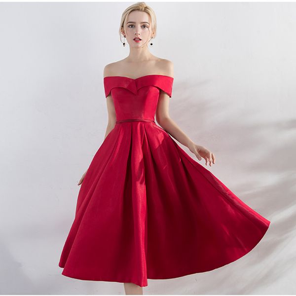 

off shoulder satin bridesmaid dress lace up 2018 ankle length party dress new wedding guest dresses, White;pink