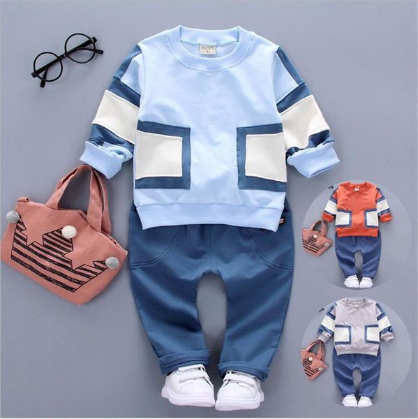 

boys two sets of sportswear spring section of the newly installed long sleeved pants suit tide fan spell abstract pure color kid257, White