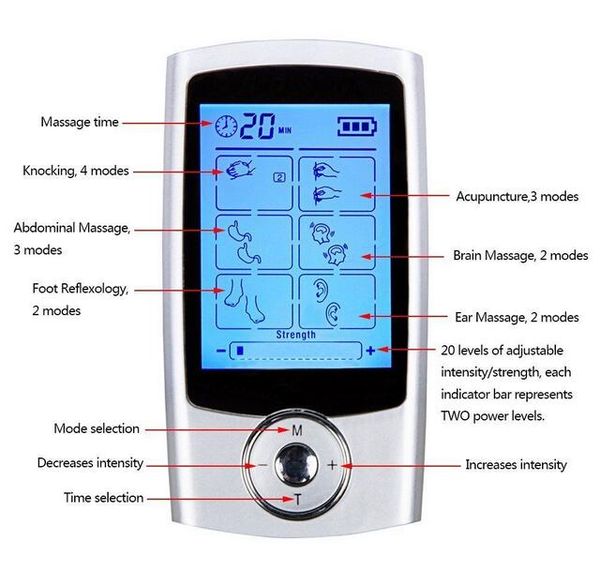 

16 modes tens unit digital electronic pulse massager therapy muscle full body mini acupuncture magnetic therapy tens massage silver blue