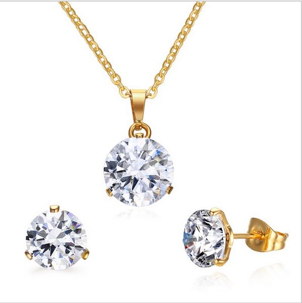 

cz crystal necklace earrings jewelry sets for women fashion jewellery gold plated anniversary wedding jewelry sets s-160, Silver