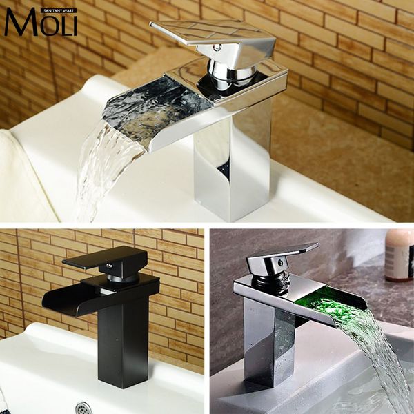 

wholesale- black basin faucet for bathroom oil-rubbed bronze soild brass washbasin faucets square spout waterfall tap mixer