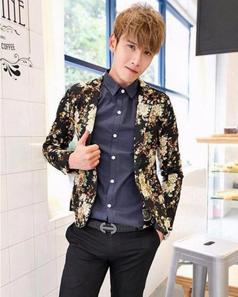 

men in europe and the us business english new fashion boutique personality floral cotton and linen jackets / m-2xl, White;black