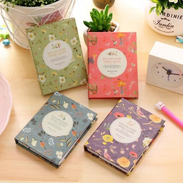 

wholesale- 6pcs/lot vintage spring day fashion hard cover memo notepad set with pen sticky note writing scratch pad office school supplies