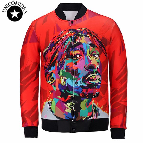 

wholesale- new men/women's autumn casual outwear jackets 3d print character tupac 2pac hip hop coat fashion baseball jacket fall/winter, Black;brown