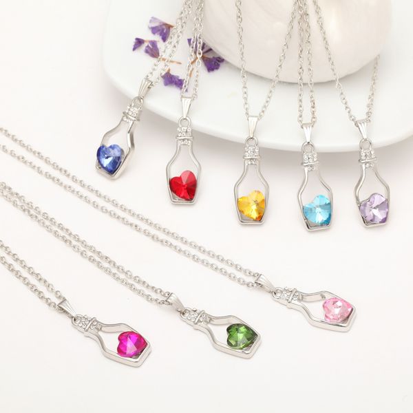 

fashion trendy pendants necklaces love peach heart crystal wishing bottle classic pendant necklace for women choker chain jewelry statement, Silver